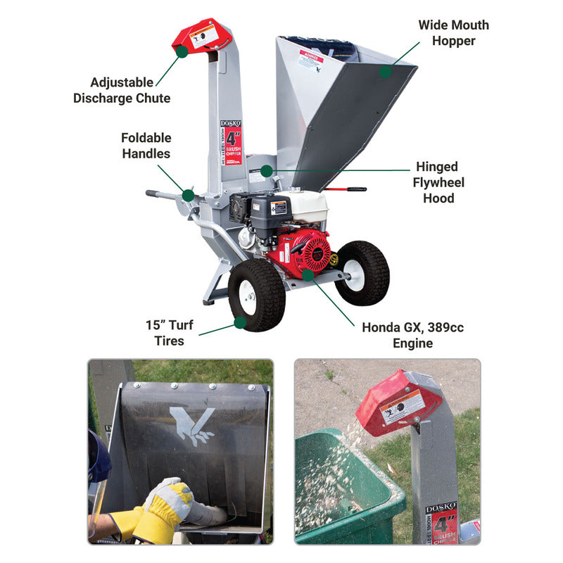 Dosko 4 In. Brush Chipper with Honda GX390 Engine (13-21T-13H)