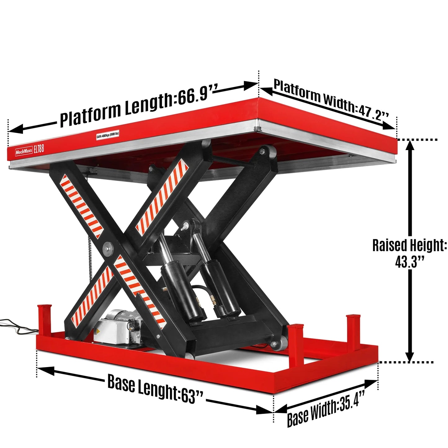 8800lbs Capacity Stationary Hydraulic Lift Table, 66.9” x 47.2” Platform, 43.3” Height, UL Certified Motor, ELT88