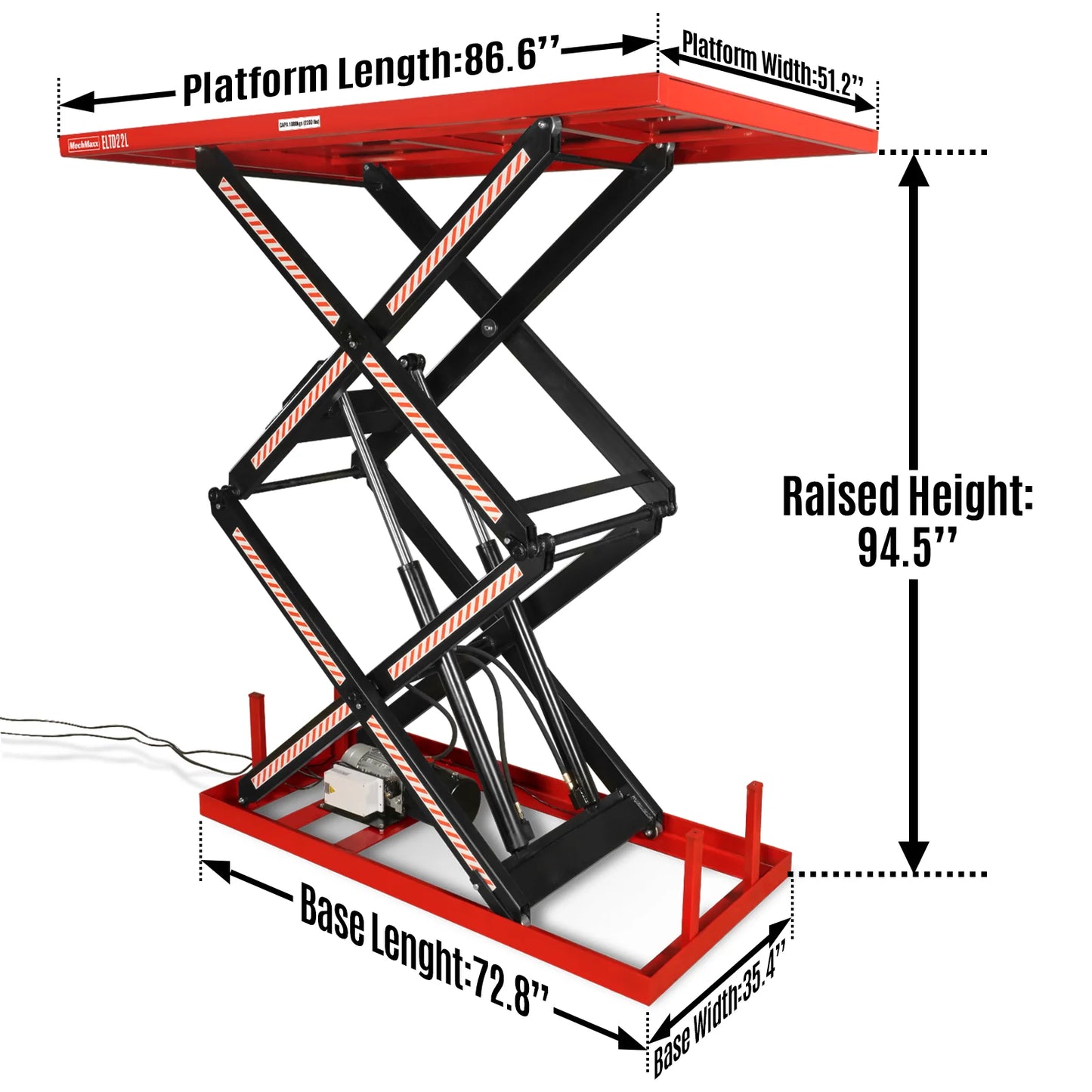 2200 lbs Capacity Stationary Powered Hydraulic Double Scissor Lift Table,86.6" x 51.2" Platform,94.5" Lift Height, UL Certified Moto, ELTD22L