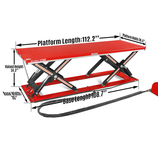 Stationary Electric Hydraulic Parallel Double Scissor Lift Table 6600lb Capacity, 112.9” x 39.4”Platform, 34.3”Lift Height,UL Certified Motor, ELT66P