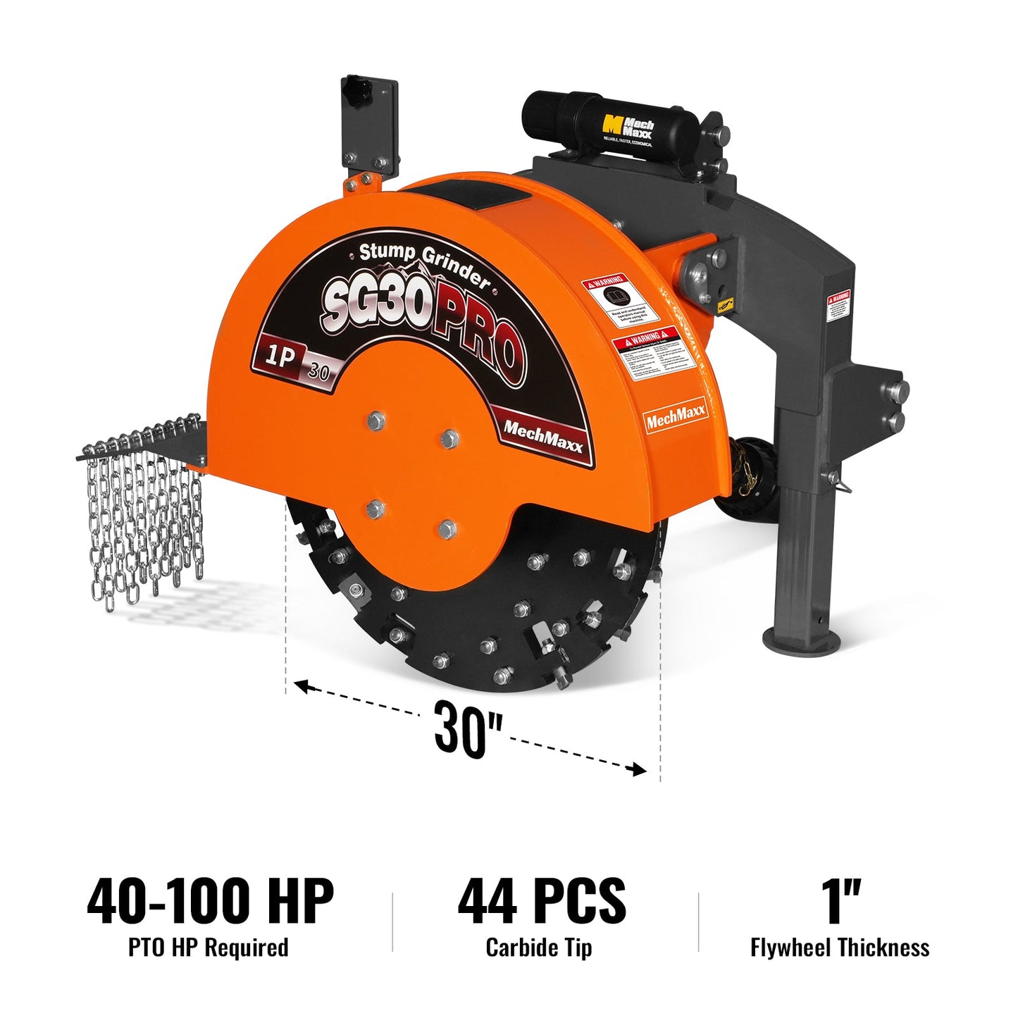 3-Point PTO Stump Grinder, 30 in Flywheel, 40-100HP, with 44 Carbide Teeth (PTO Shaft Included with Slip Clutch), SG30PRO