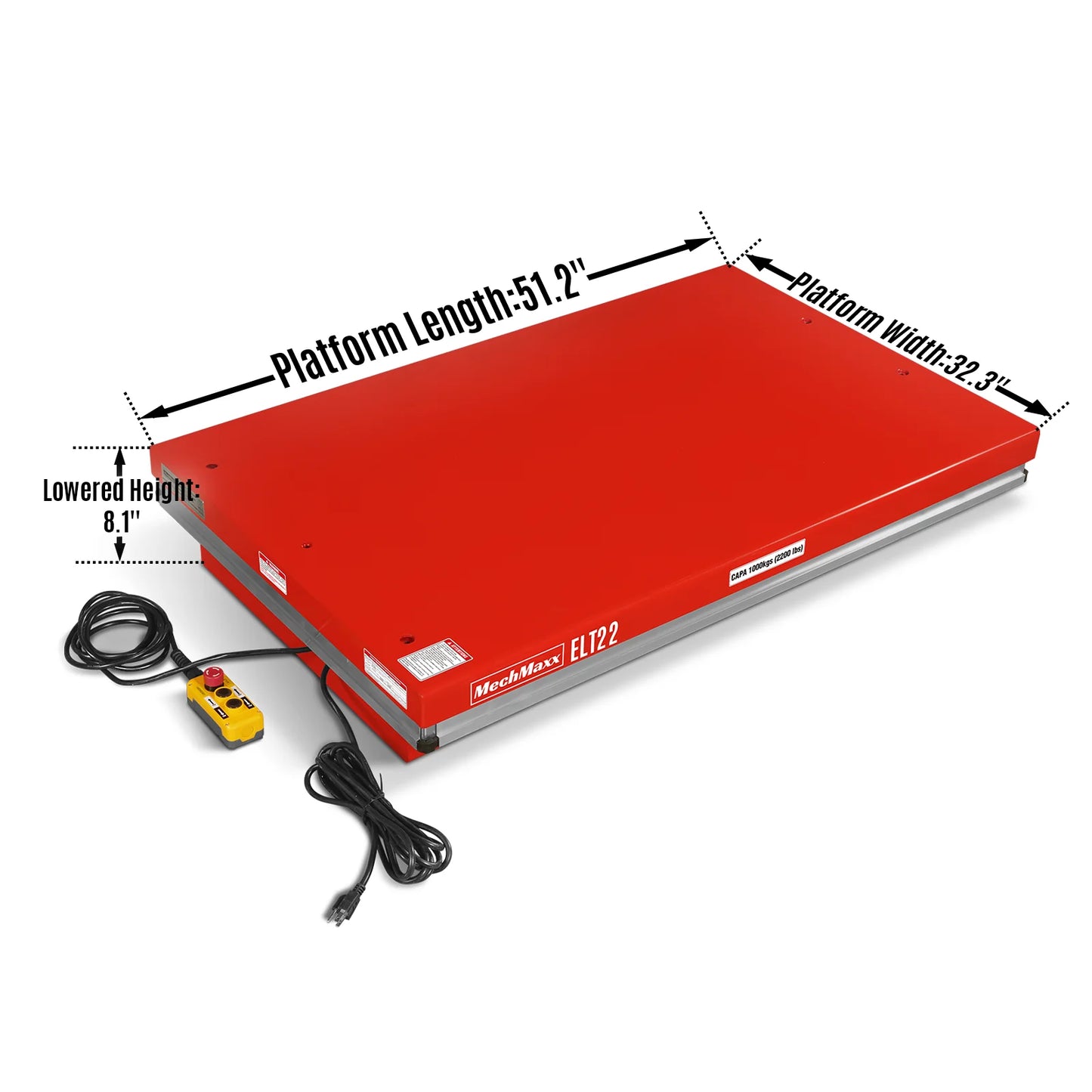 2200lb Capacity Stationary Electric Hydraulic Lift Table , 51.2” x 32.3”Platform, 39.4”Lift Height ,UL Certified Motor, ELT22