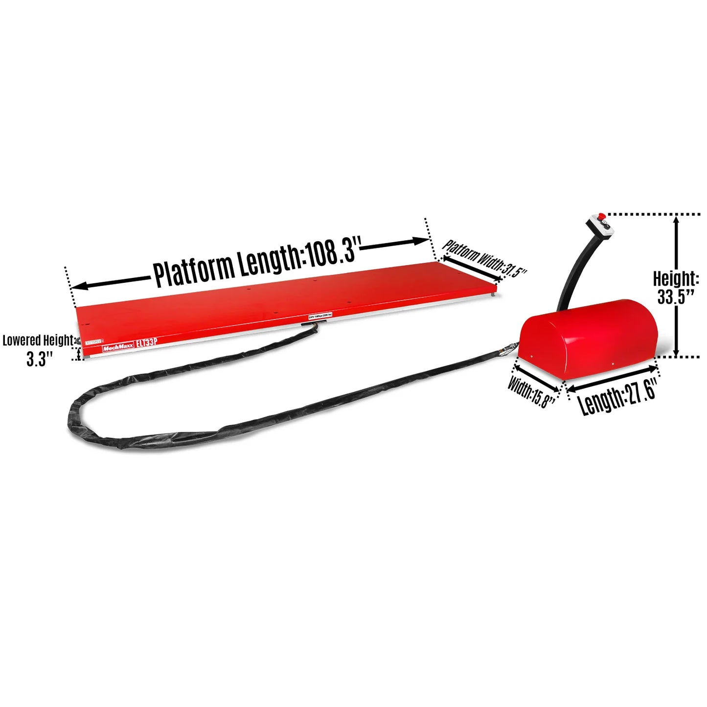 Stationary Electric Hydraulic Parallel Double Scissor Lift Table 3300lb Capacity, 108.3” x 31.5”Platform,33.9”Lift Height,UL Certified Motor, ELT33P