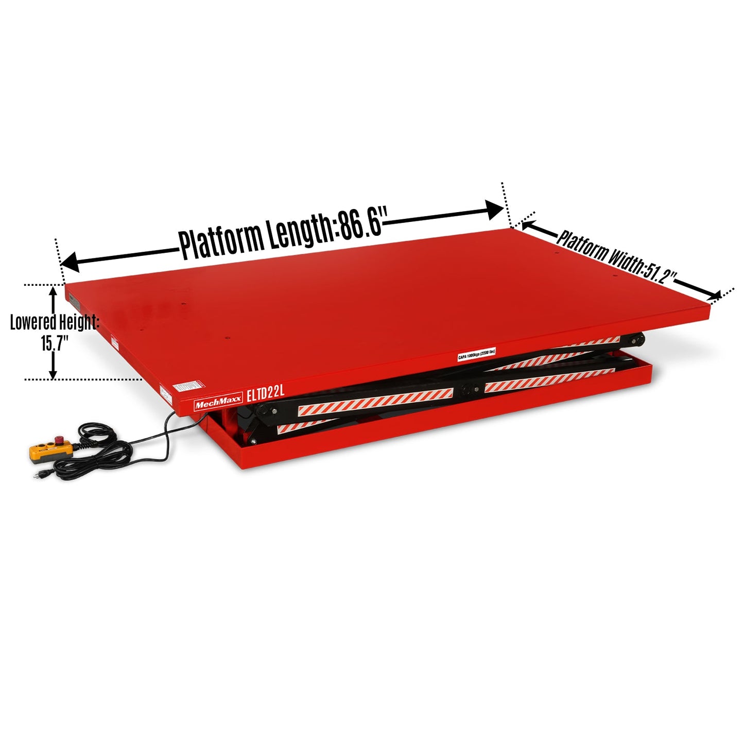 2200 lbs Capacity Stationary Powered Hydraulic Double Scissor Lift Table,86.6" x 51.2" Platform,94.5" Lift Height, UL Certified Moto, ELTD22L