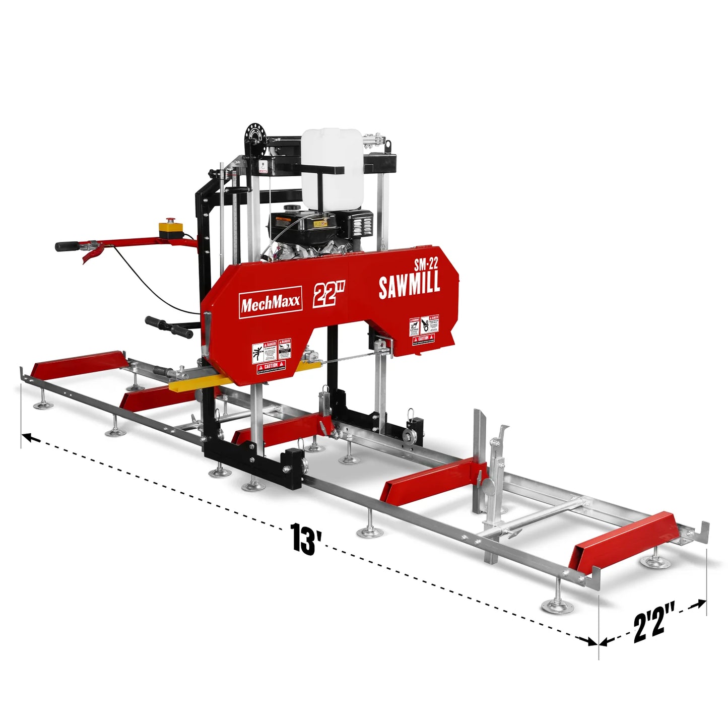 22" Portable Sawmill, 270cc 9HP Gasoline Engine, 20" Board Width, 13' Track Length , SM-22