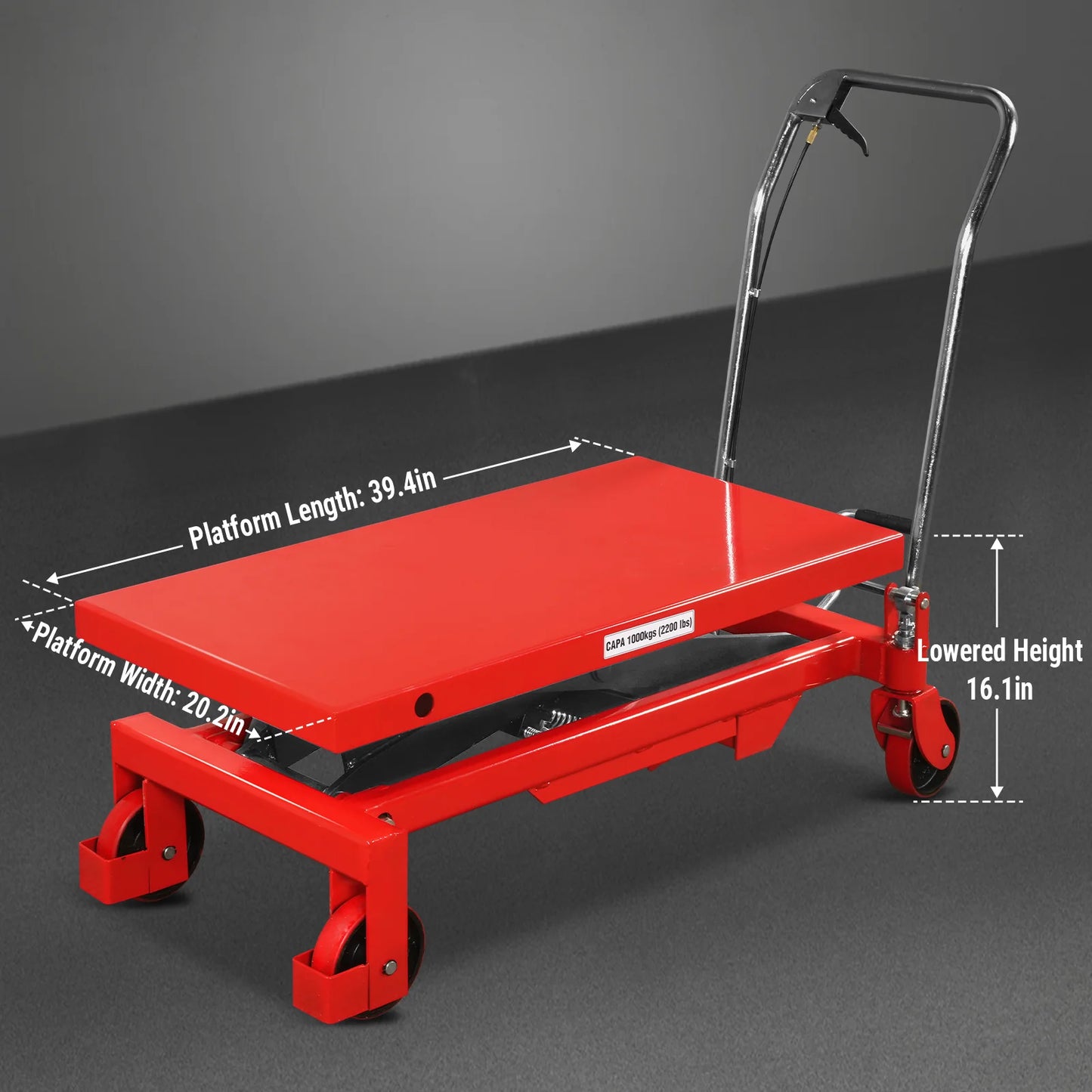 Mobile Scissor Lift Table Cart 2200lbs Capacity, Platform Size, 39.4” x 20.2”, Height 39.4” , TF22